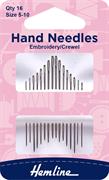 Embroidery/Crewel Hand Needles, 16 pack, size 5-10 